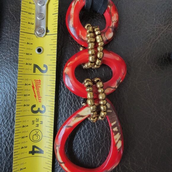 Red and Gold Tagua Nut Trinity Necklace - Picture 5 of 6